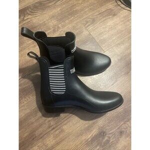 Nautica Black & White Striped Rubber Ankle Rain Boots Size 8 Waterproof